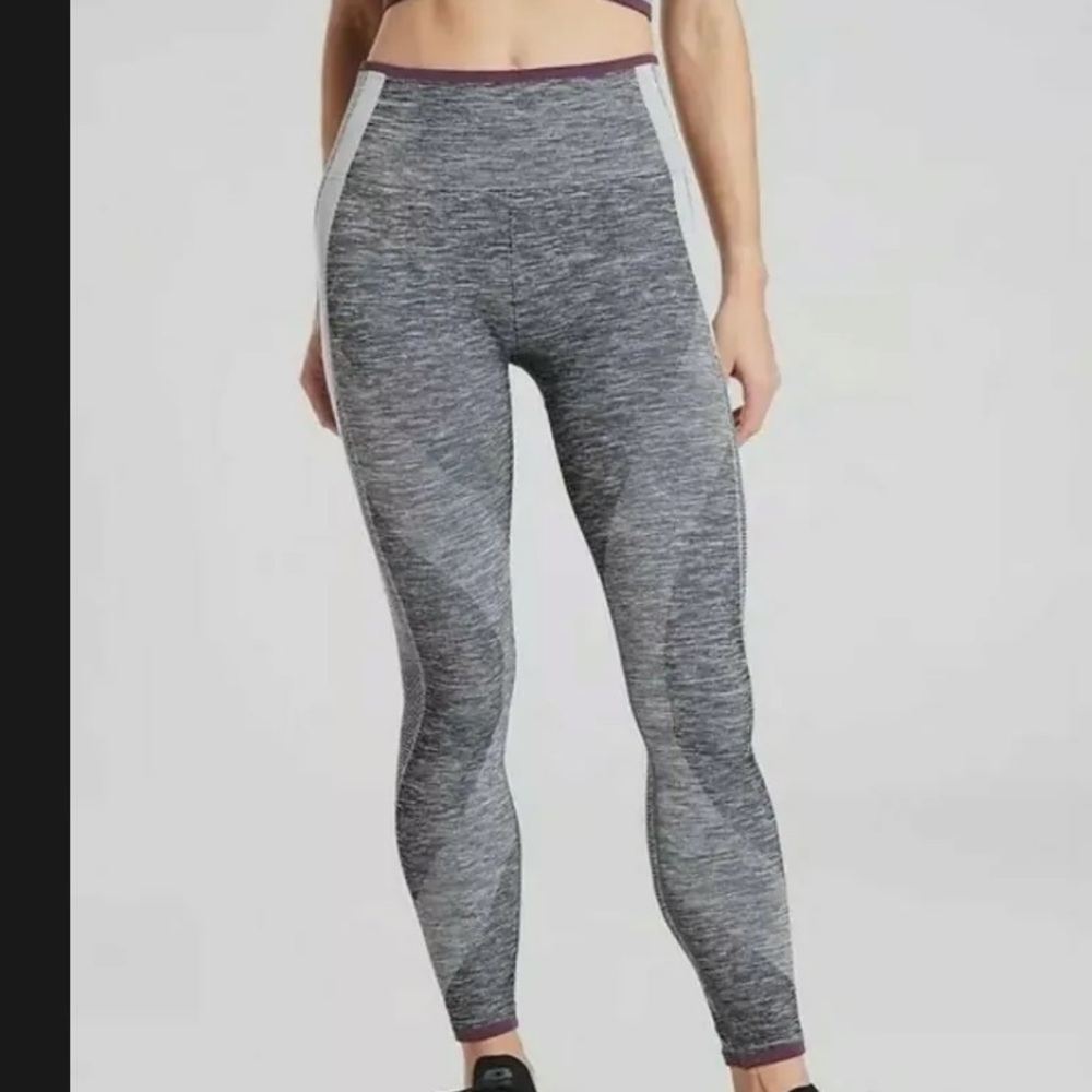 LIKE NEW Athleta 7/8 Impact Tight in Heather Gray and Purple Large. Worn once.